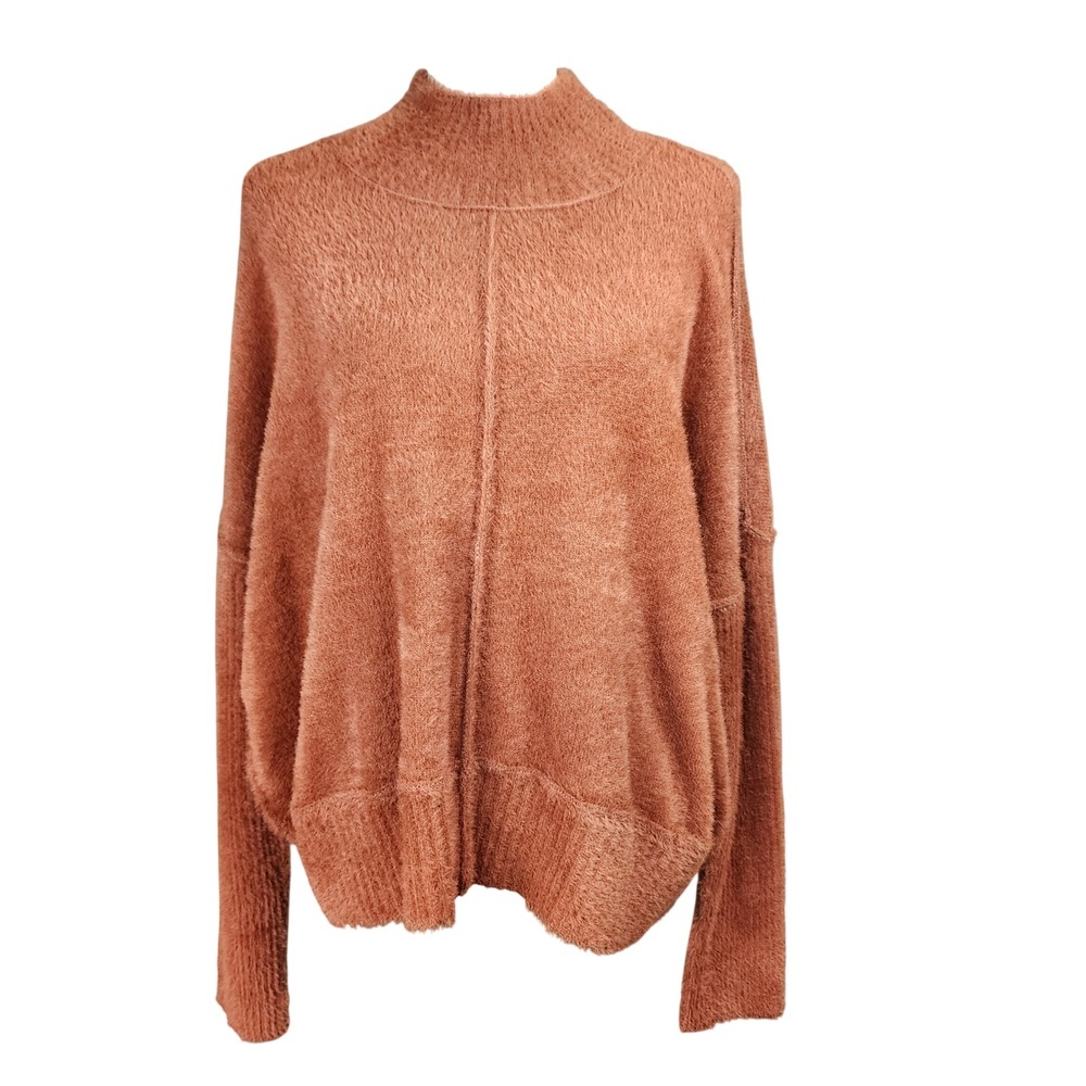 Natural Life Fuzzy Mock Neck Sweater Womens Large Rust Burnt Orange Casual NEW